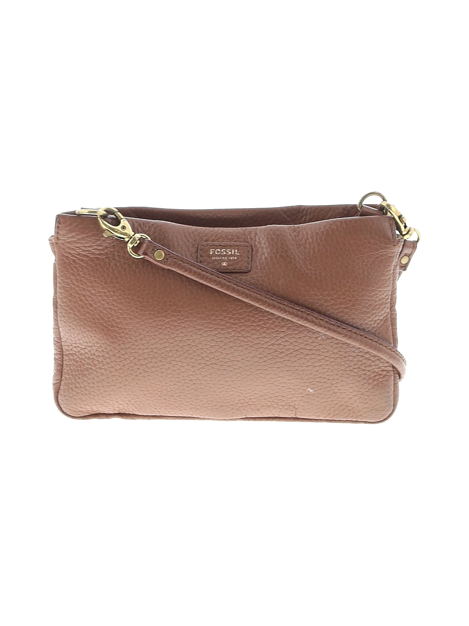 Fossil 100 Leather Solid Brown Tan Leather Crossbody Bag One Size 70