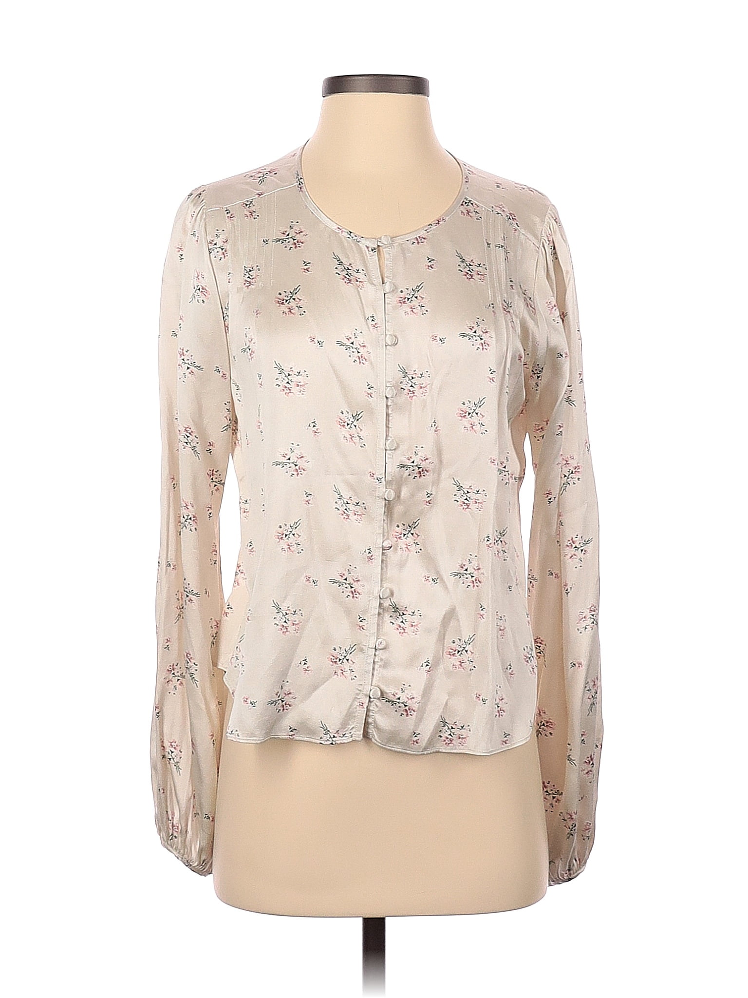 Loveshackfancy 100 Silk Floral Ivory Long Sleeve Silk Top Size S 82 Off Thredup 2684