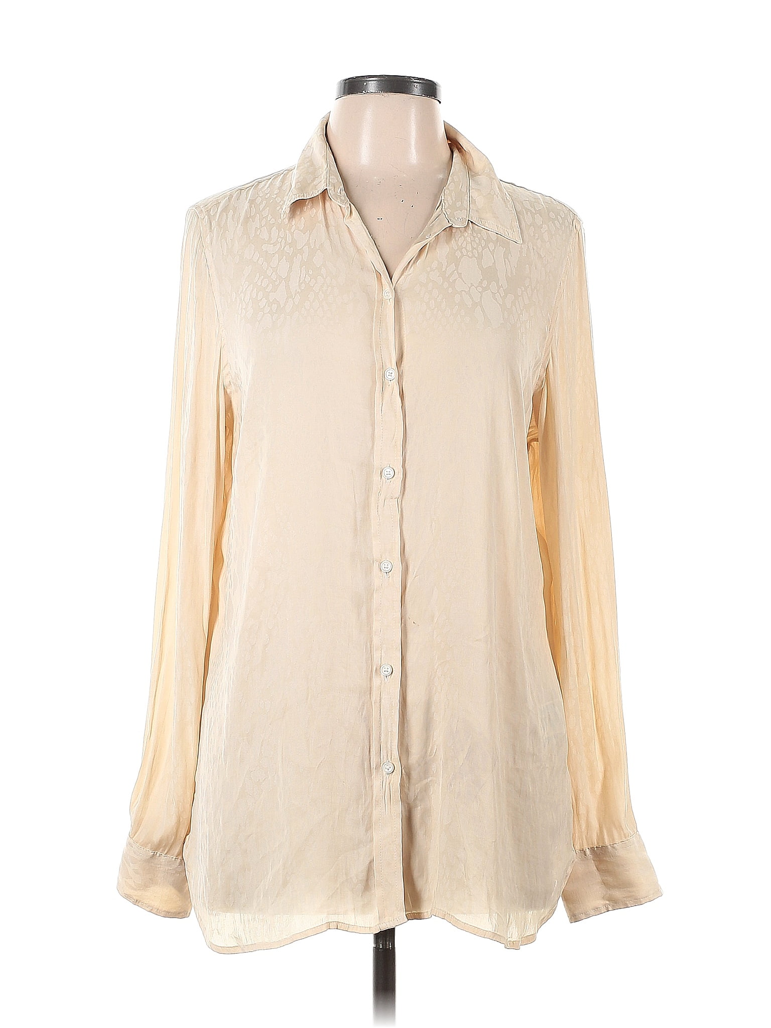 Banana Republic 100% Polyester Solid Tan Ivory Long Sleeve Blouse Size ...