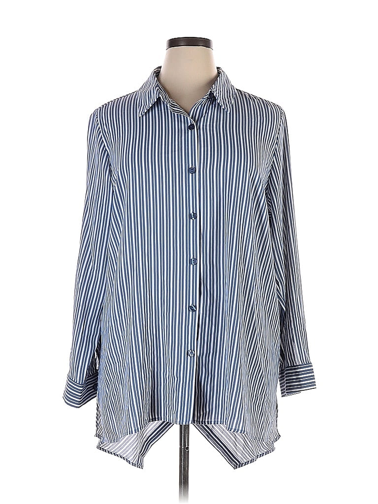 Joan Rivers 100% Polyester Stripes Blue Long Sleeve Blouse Size XL - 76 ...