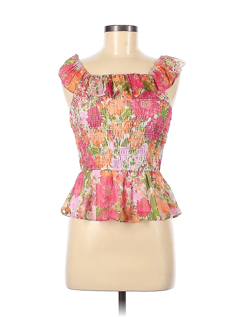 LEONARD cancan Floral See-through Side Zip blouse shirt 0129236 Black x pink 38