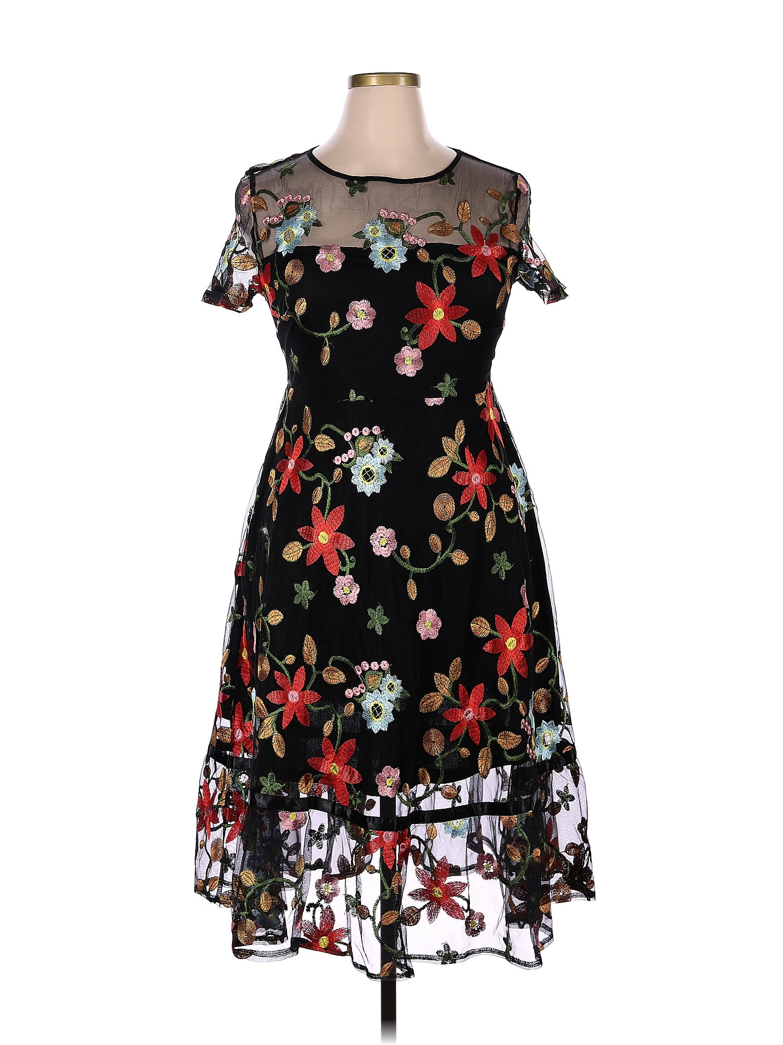 Unbranded 100 Polyester Floral Black Cocktail Dress Size Xl 56 Off