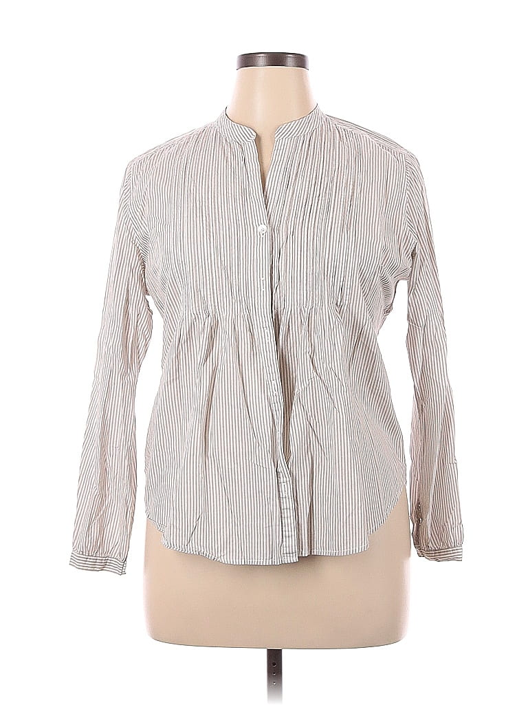 Eddie Bauer 100% Cotton Stripes Gray Long Sleeve Button-Down Shirt Size ...