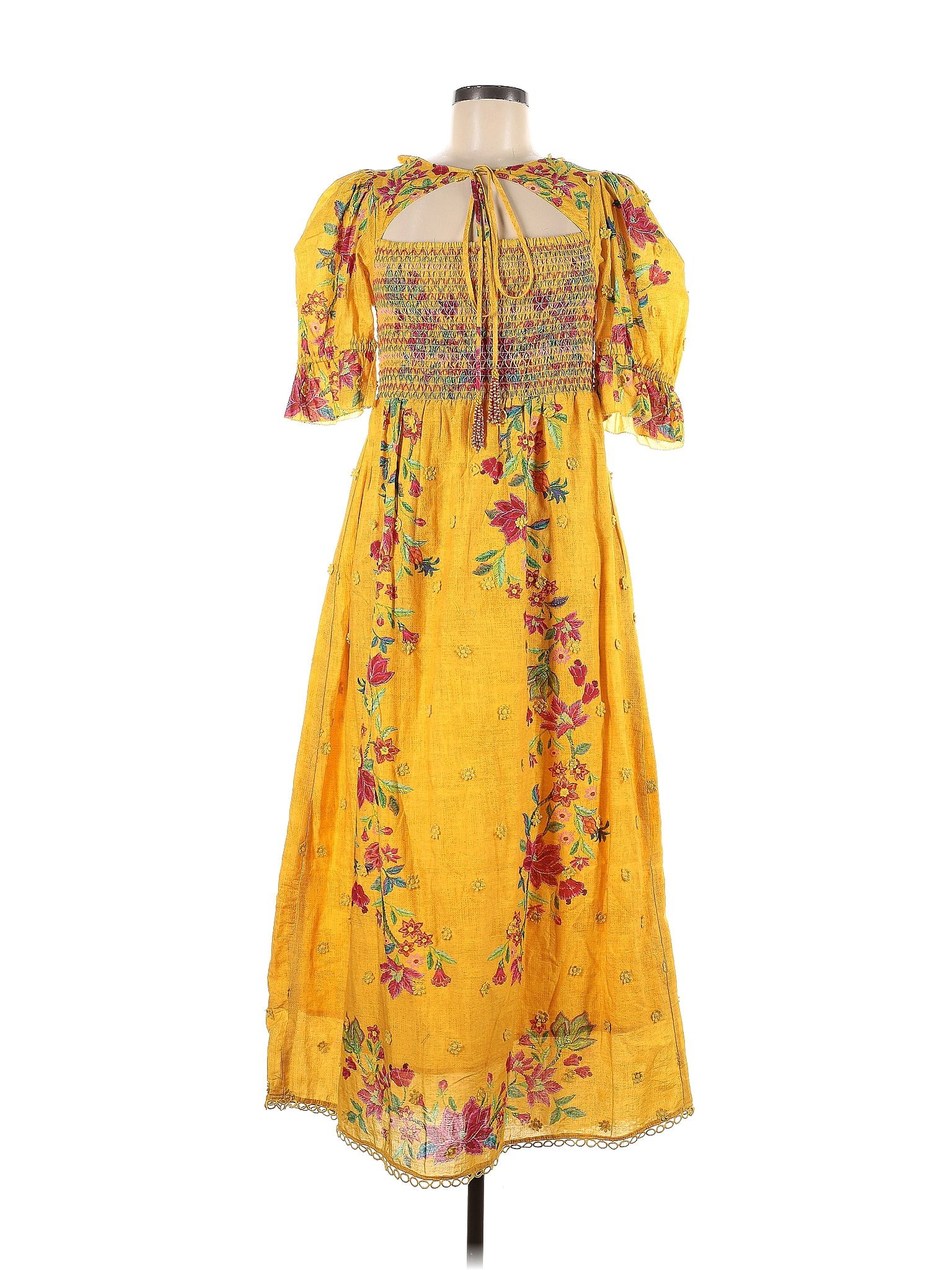 FARM Rio 100% Cotton Floral Yellow Casual Dress Size M - 48% off | thredUP