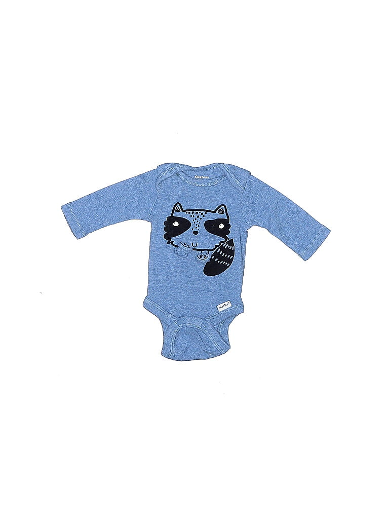 Gerber Marled Jacquard Acid Wash Print Graphic Blue Long Sleeve Onesie Newborn - photo 1