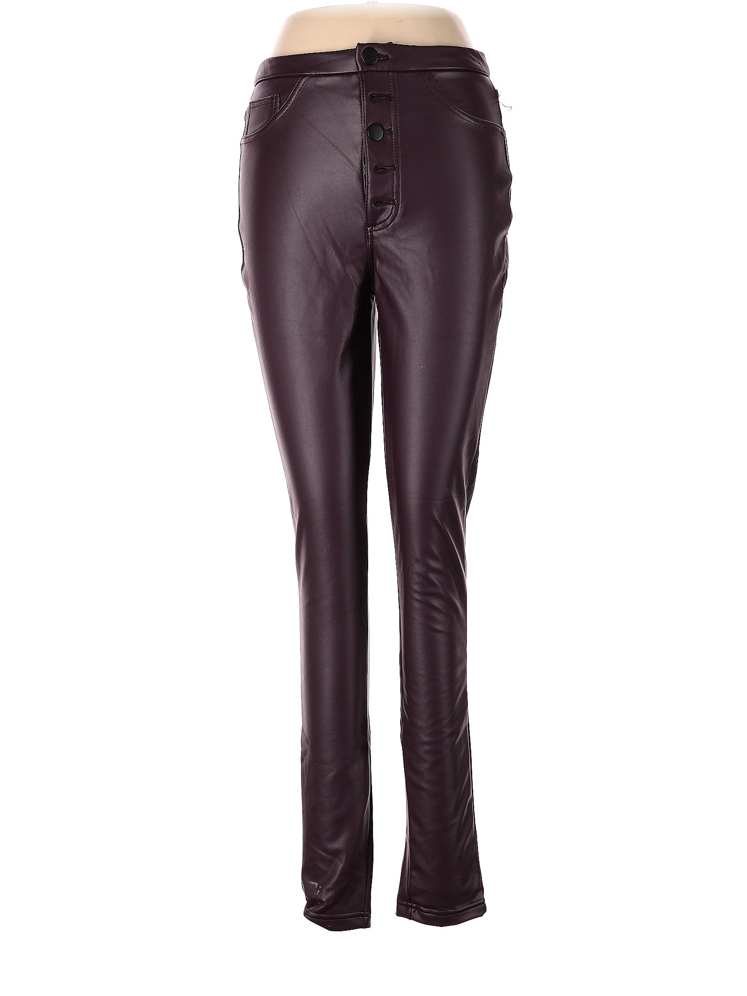 BBJ Los Angeles 100% Polyurethane Solid Burgundy Faux Leather Pants