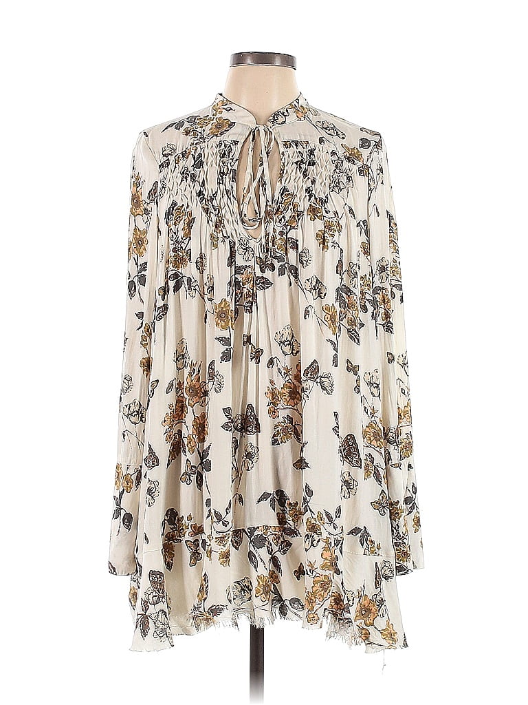 Free People Size MEDIUM Teal cotton Floral Womens Long-sleeve main image 0