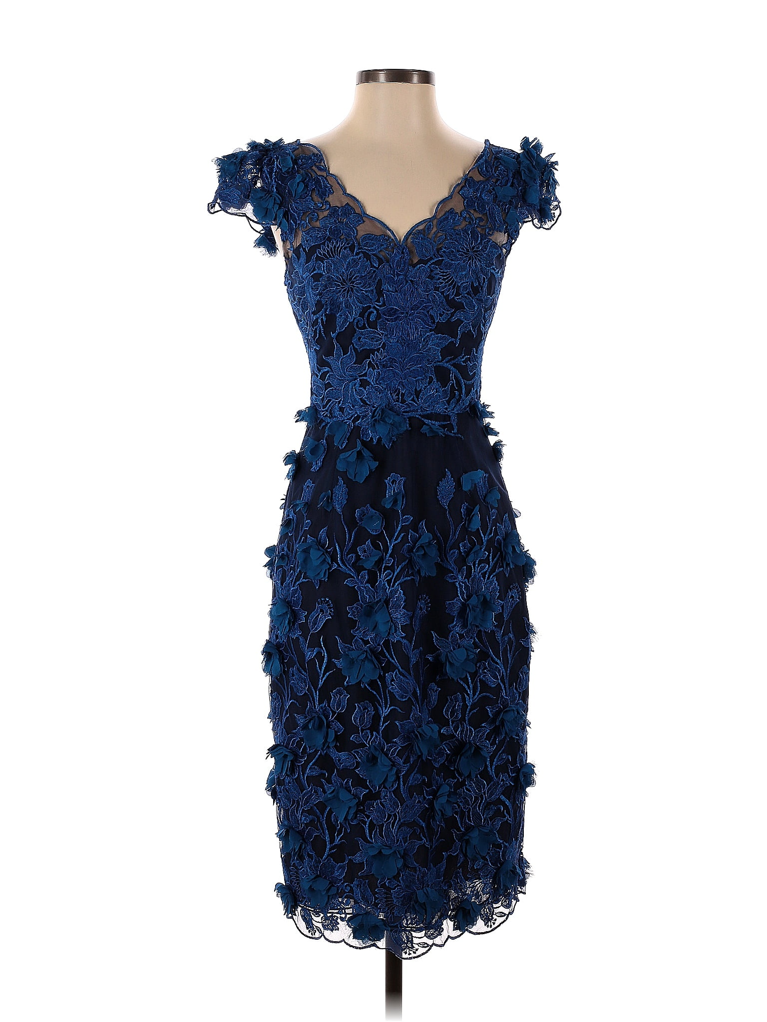 MARCHESA notte 100% Nylon Solid Blue Floral Embroidered Dress Size 4 ...