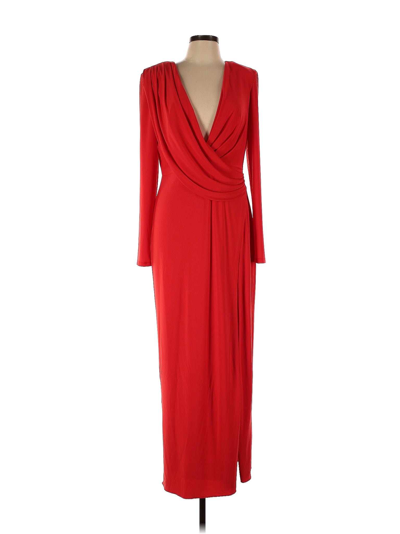 Aidan by Aidan Mattox Solid Red Orange Plunge Neck Gown Size 12 - 76% ...