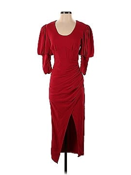 Self-Portrait Red Ruched Midi Dress (view 1)