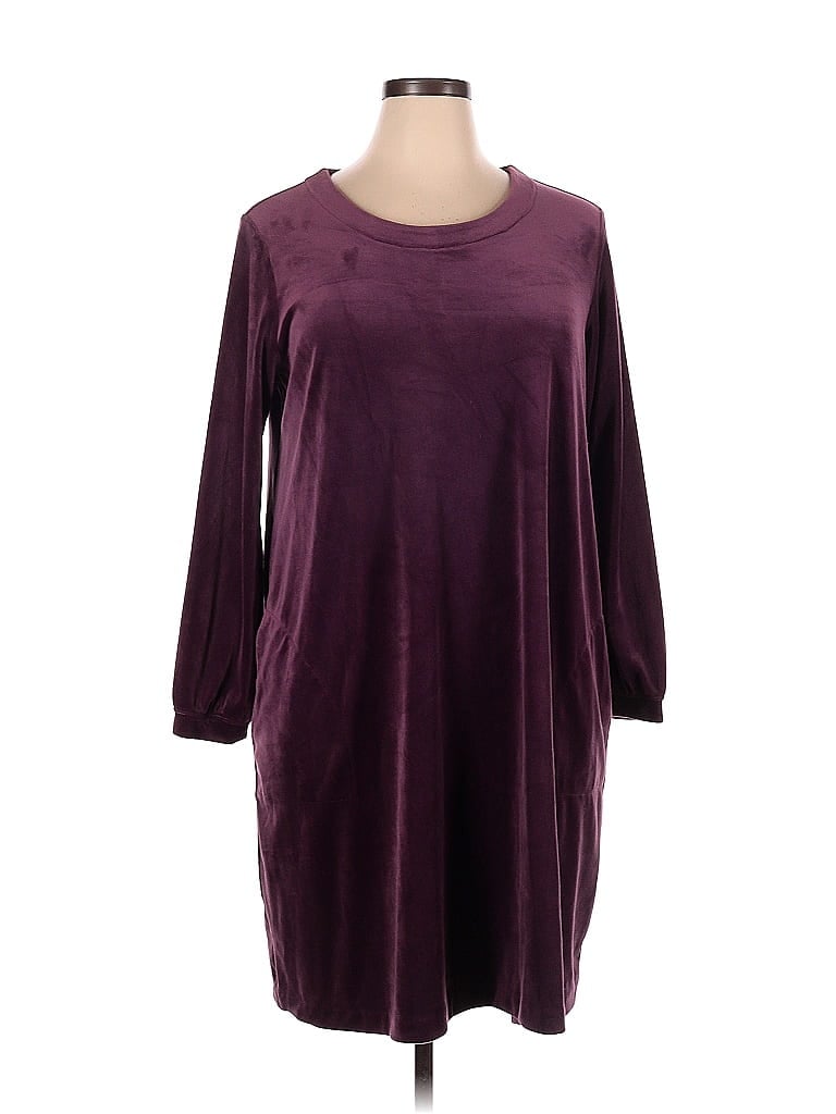 Purejill Solid Maroon Burgundy Casual Dress Size 1X (Plus) - 51% off ...