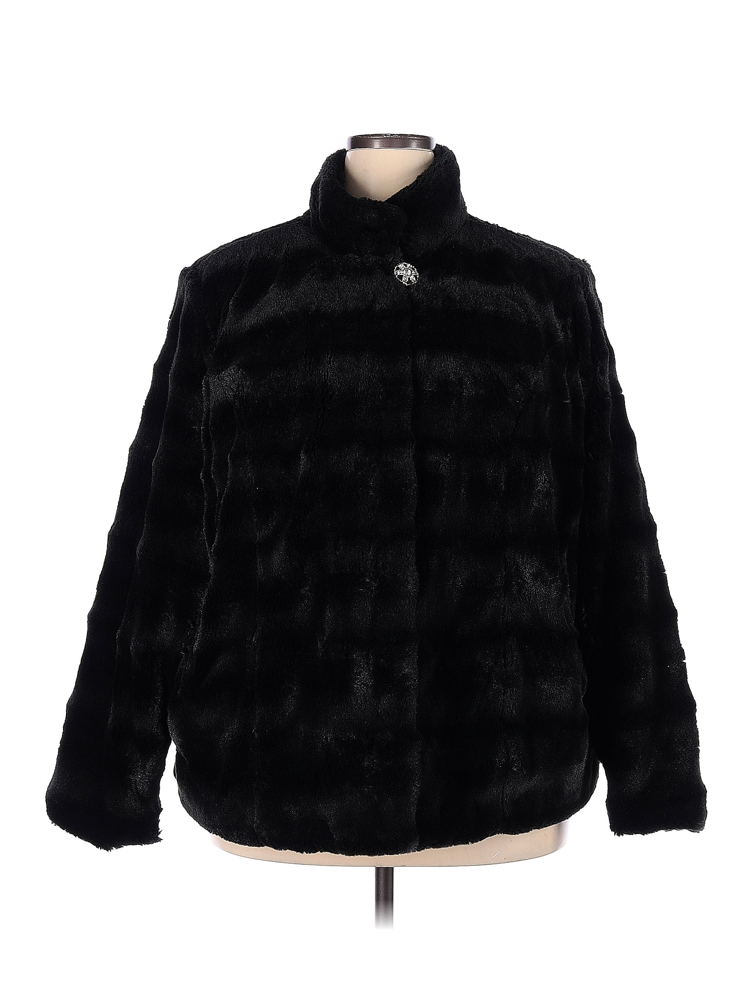 Dennis by Dennis Basso 100% Polyester Solid Black Faux Fur Jacket Size ...