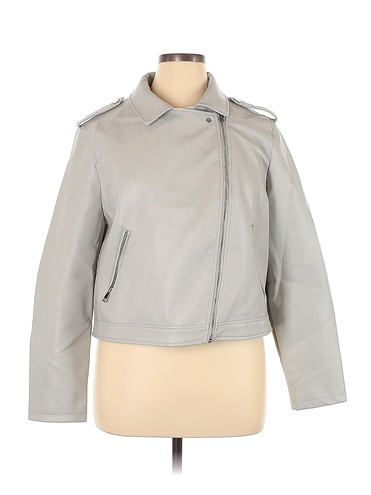 Primark 100% Polyurethane Solid Gray Faux Leather Jacket Size XL - 41% ...