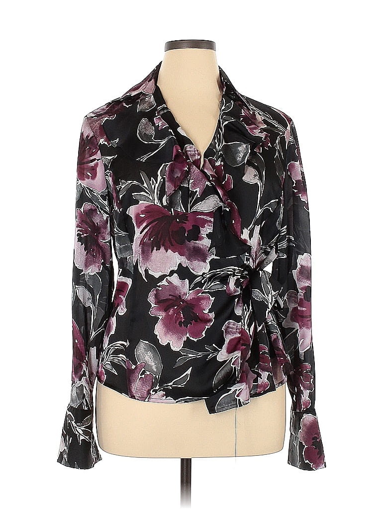 Jones New York 100% Polyester Floral Black Long Sleeve Blouse Size XL ...
