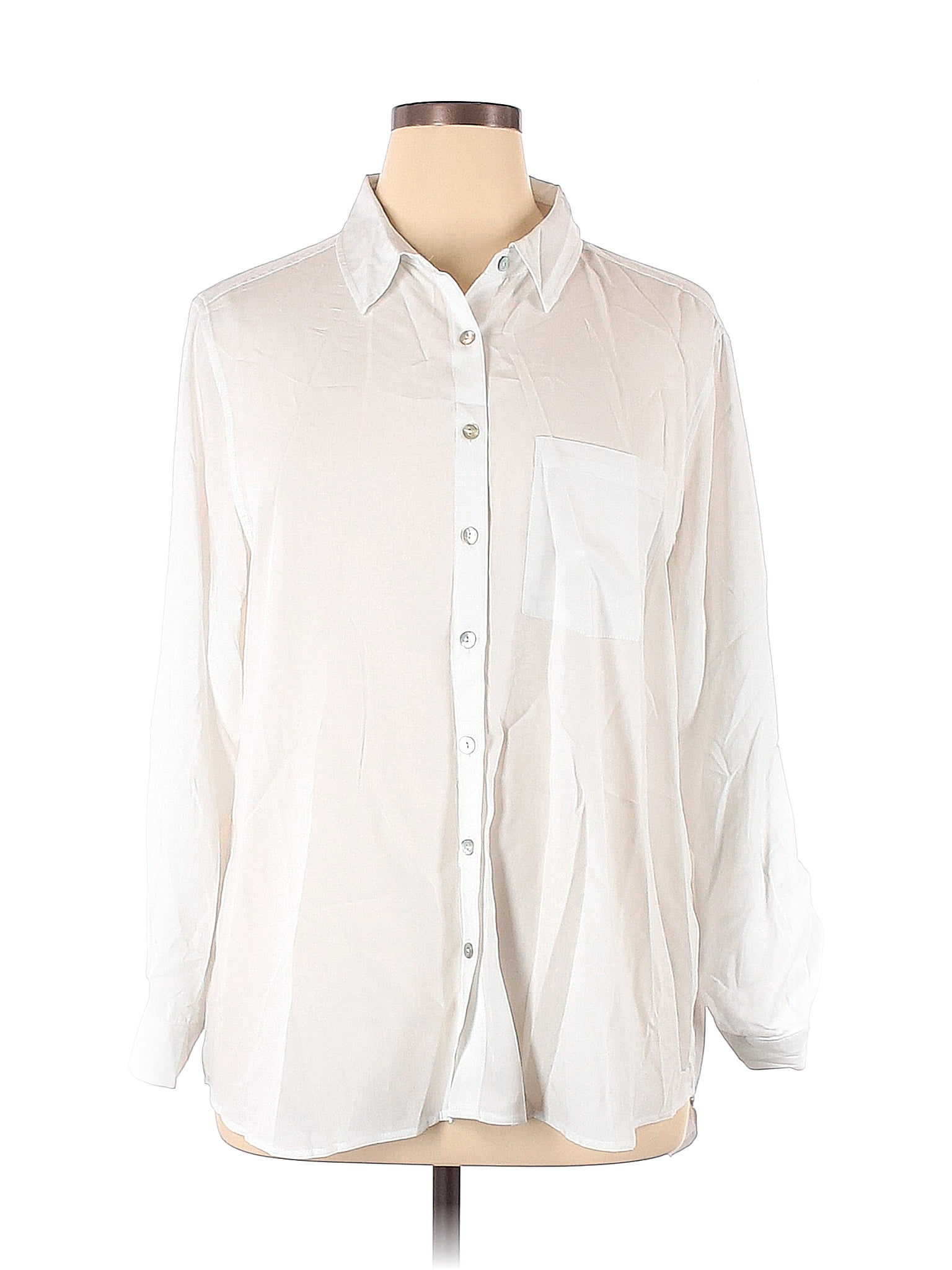 Jane and Delancey 100% Rayon Ivory Long Sleeve Button-Down Shirt Size ...