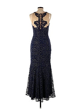 MARCHESA notte Navy Metallic Lace Gown (view 2)