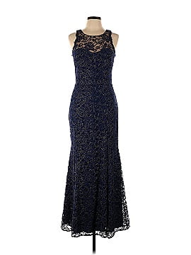 MARCHESA notte Navy Metallic Lace Gown (view 1)
