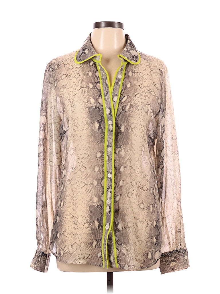 Gianni Bini 100% Polyester Snake Print Brocade Animal Print Tan Long Sleeve Button-Down Shirt Size L - photo 1