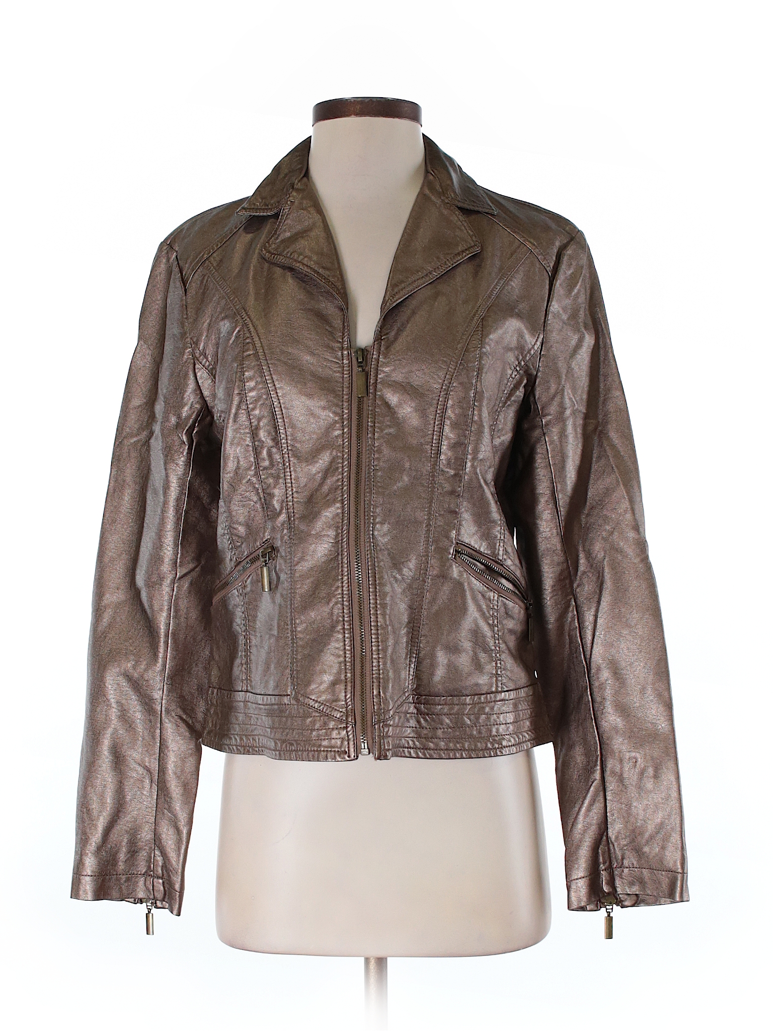 DressBarn 100% Polyurethane Solid Tan Faux Leather Jacket Size S - 98% ...