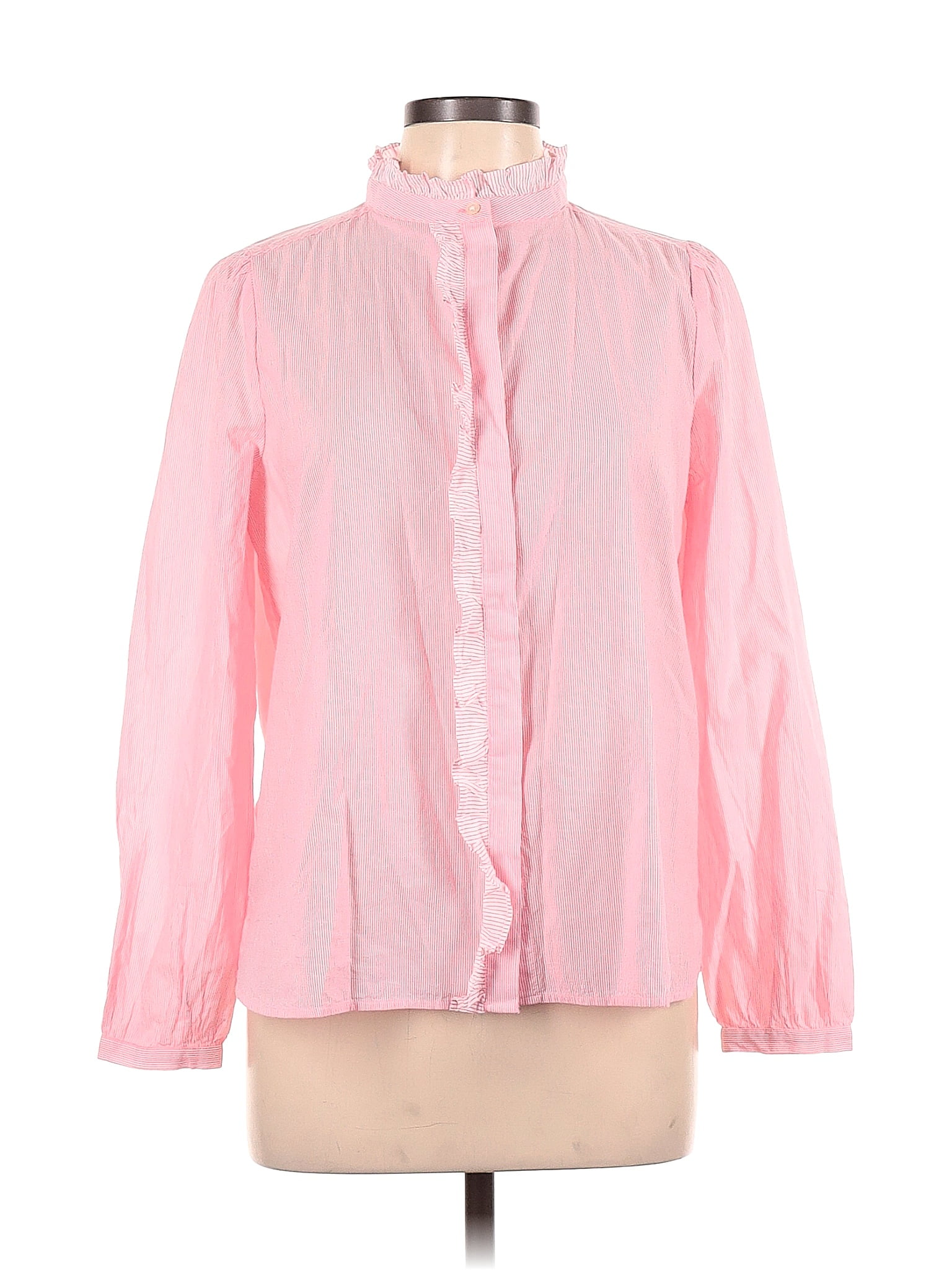 Ann Taylor Loft 100 Cotton Stripes Pink Long Sleeve Blouse Size M 75