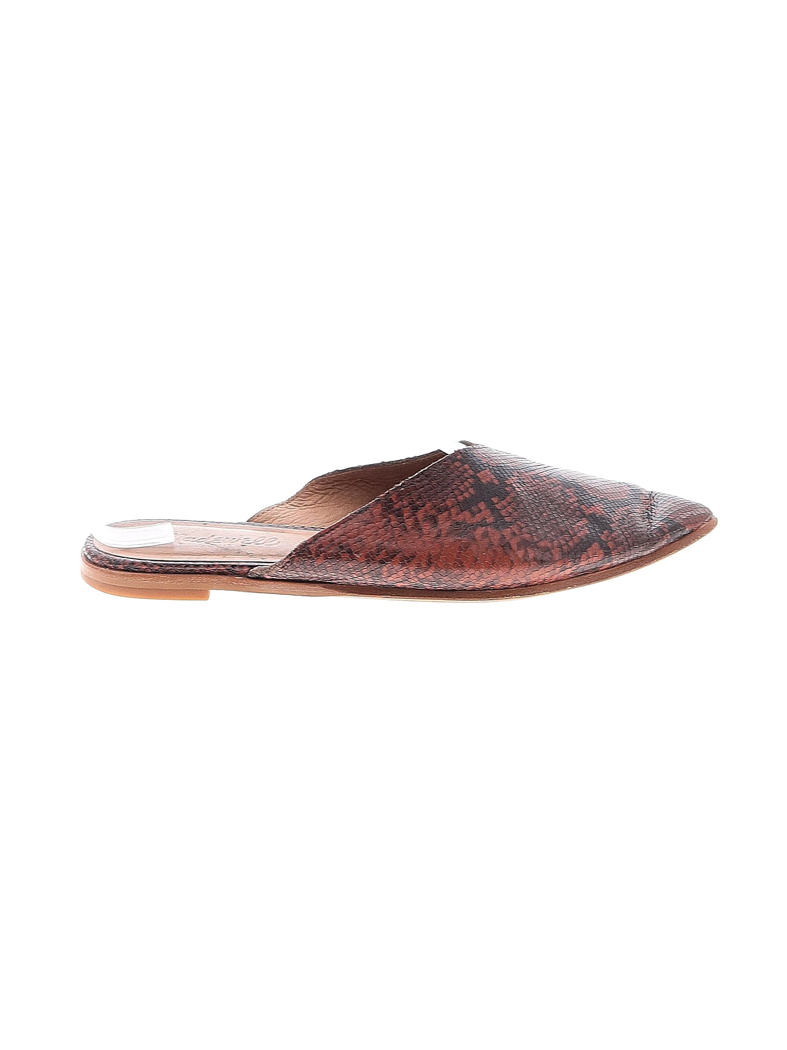 Snake-embossed Wedge Mules in Brown