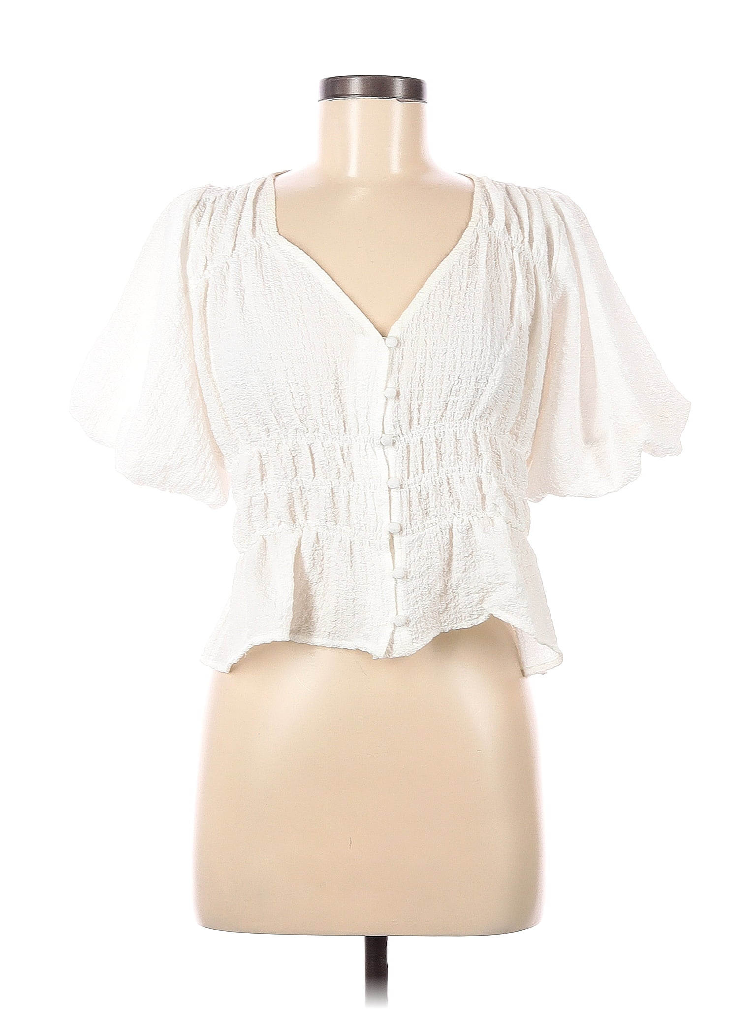 ASTR The Label 100% Polyester Solid White Short Sleeve Blouse Size M ...