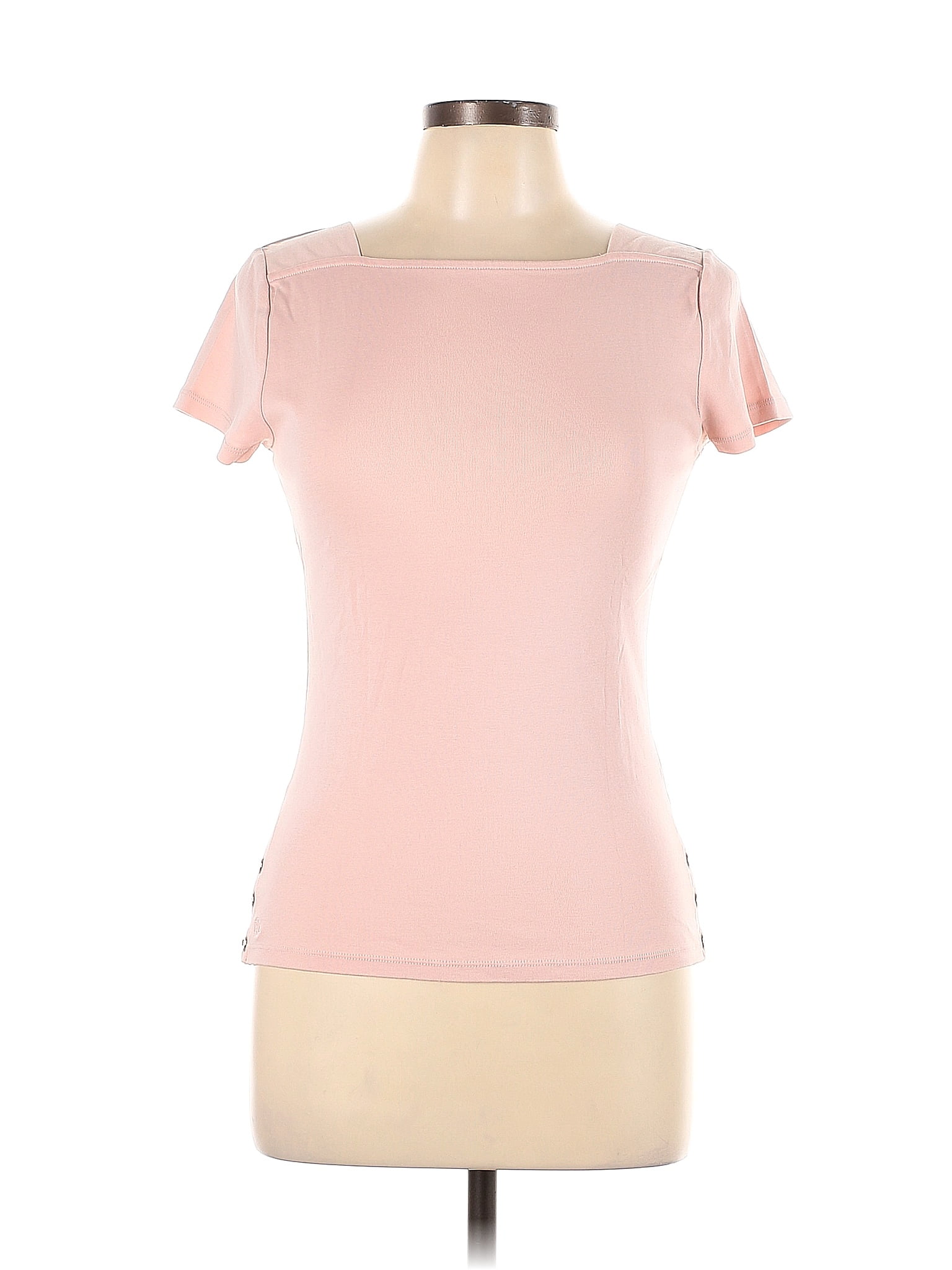 Lauren By Ralph Lauren 100 Cotton Solid Pink Short Sleeve Top Size L