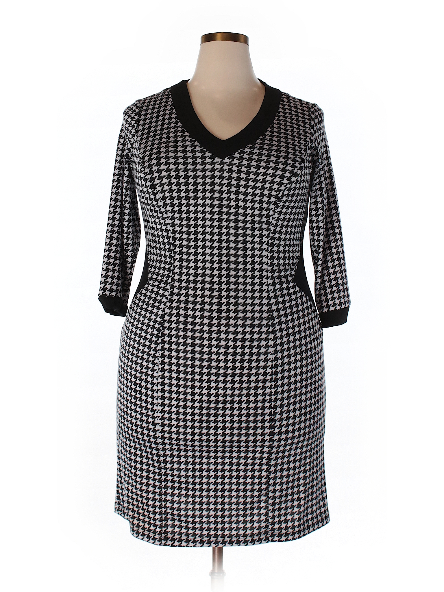 Poppy & Bloom Houndstooth Black Casual Dress Size 1X (Plus) - 75% off ...