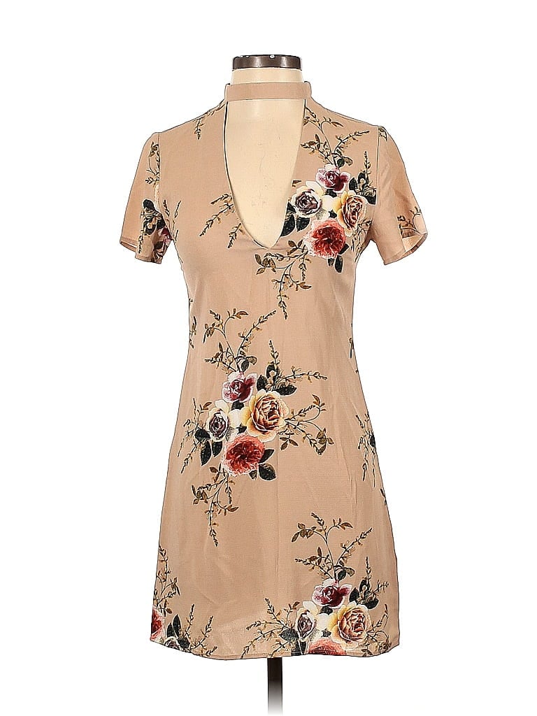 Love & Other Things 100% Polyester Floral Tan Casual Dress Size XS - photo 1