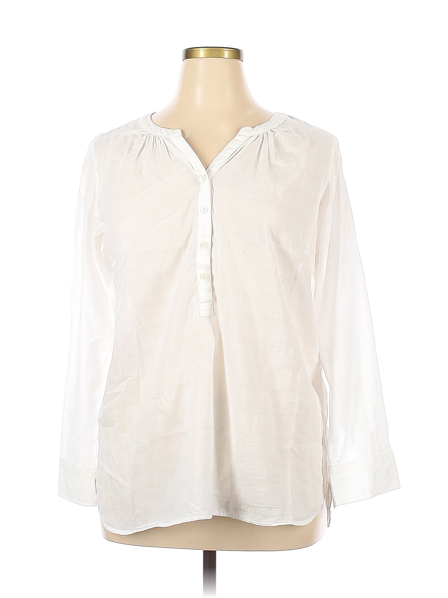 Talbots Outlet 100% Cotton Checkered-gingham White Long Sleeve Blouse ...