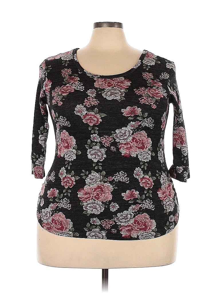 No Boundaries Floral Black 3/4 Sleeve T-Shirt Size 3X (Plus) - 23% off ...