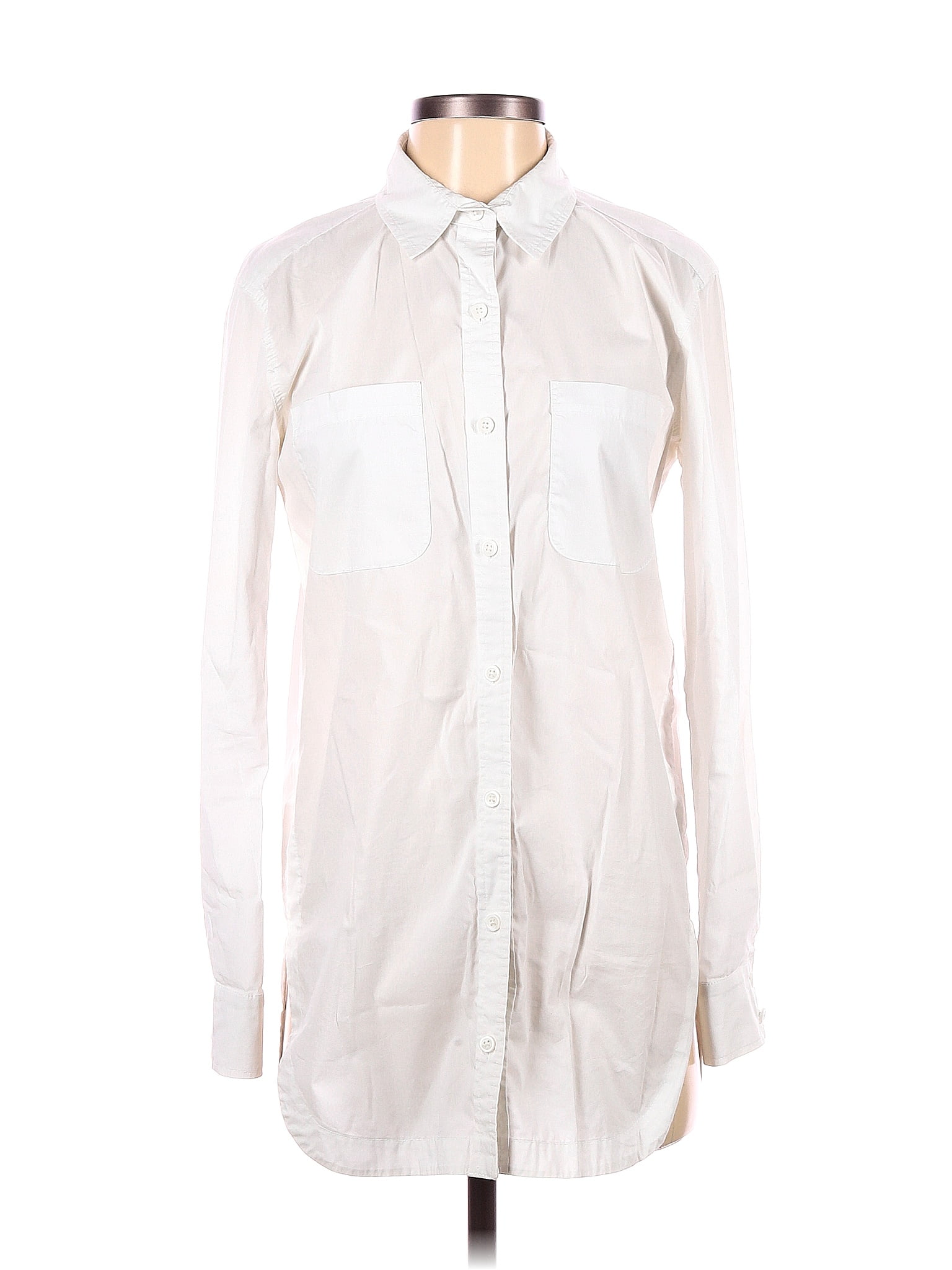 Athleta Solid White Ivory Long Sleeve Button Down Shirt Size Xs 60