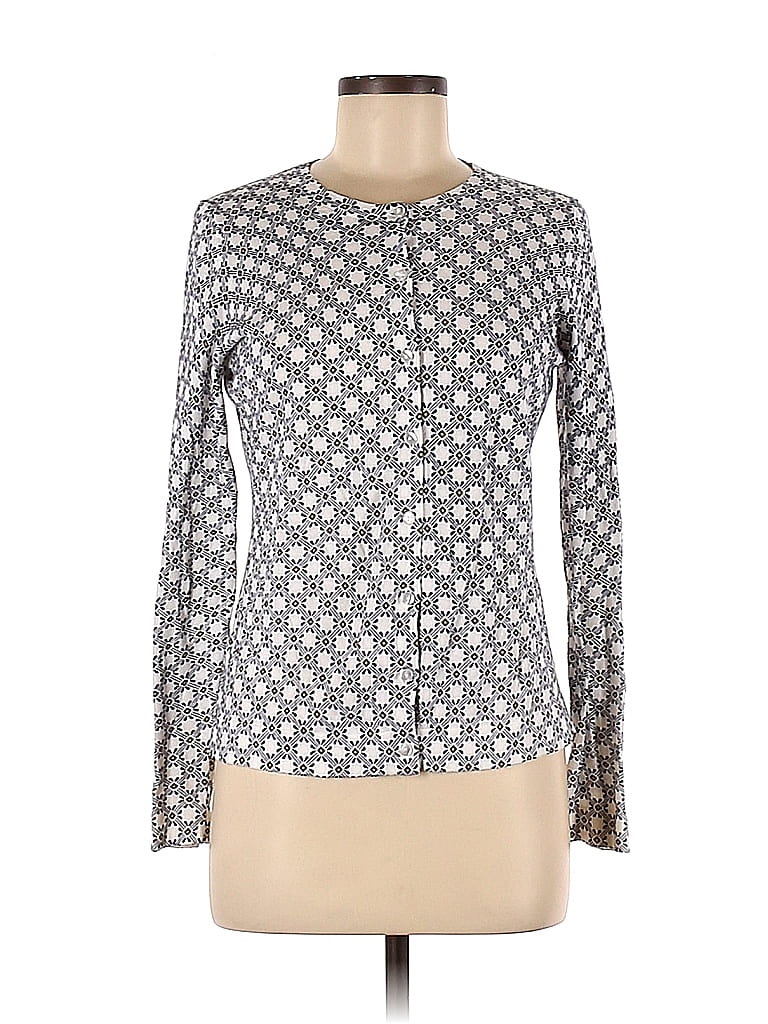 Ann Taylor Factory 100% Cotton Color Block Polka Dots Silver Cardigan ...