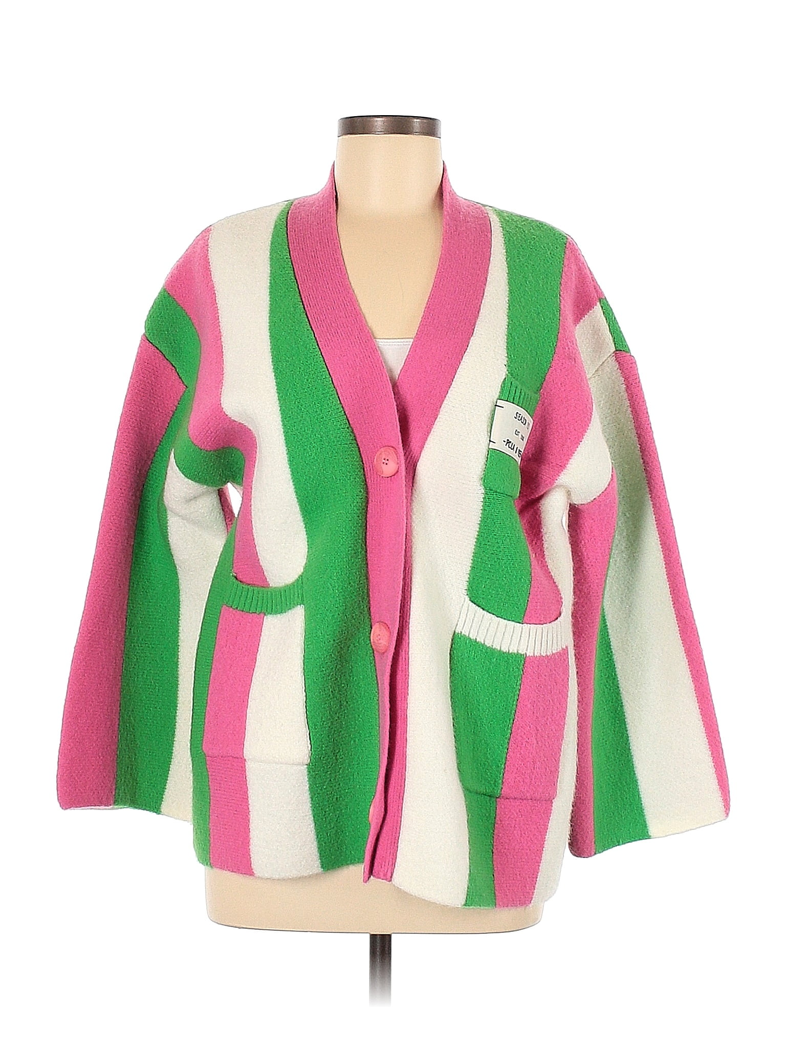 Assorted Brands Color Block Stripes Multi Color Pink Cardigan Size M