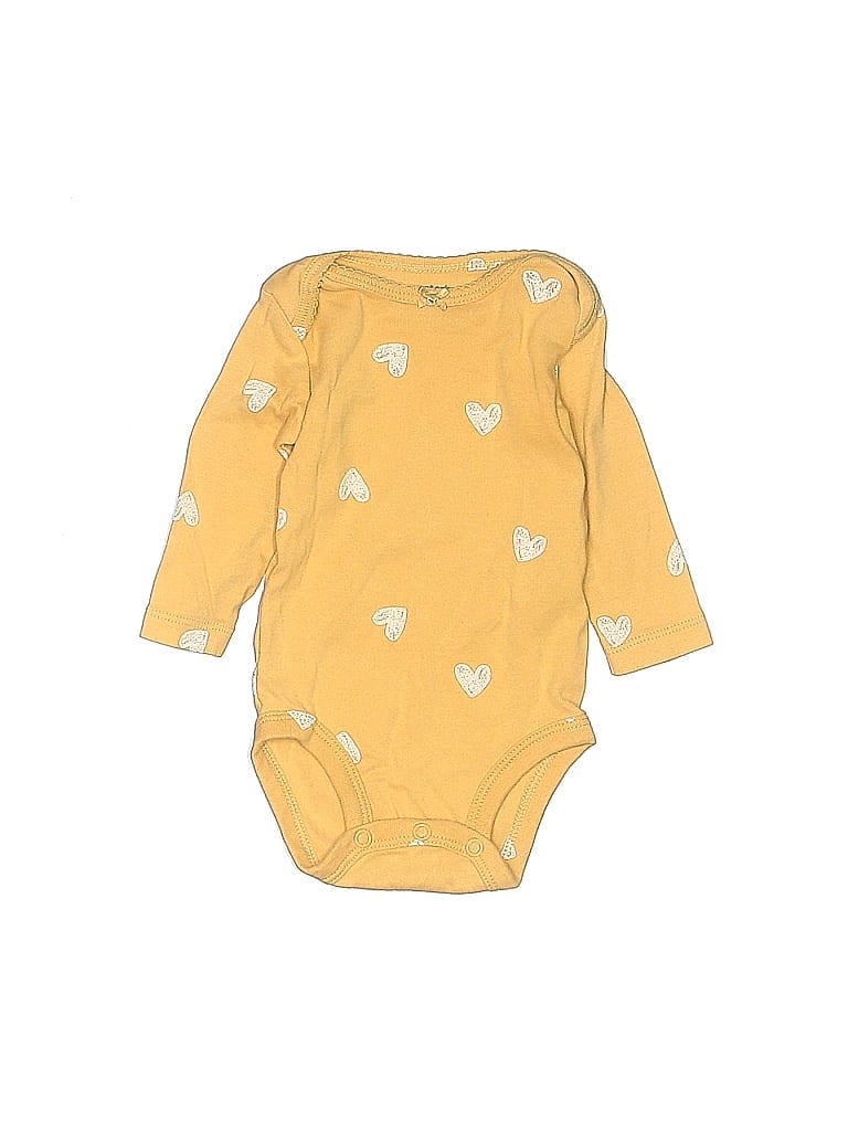 Carter's 100% Cotton Floral Motif Yellow Long Sleeve Onesie Size 3 mo - photo 1