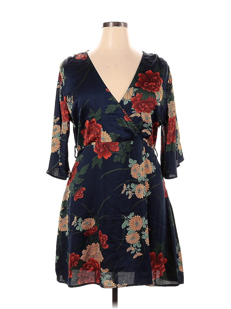 Boohoo 100% Polyester Floral Navy Blue Casual Dress Size 14 - 56% off ...