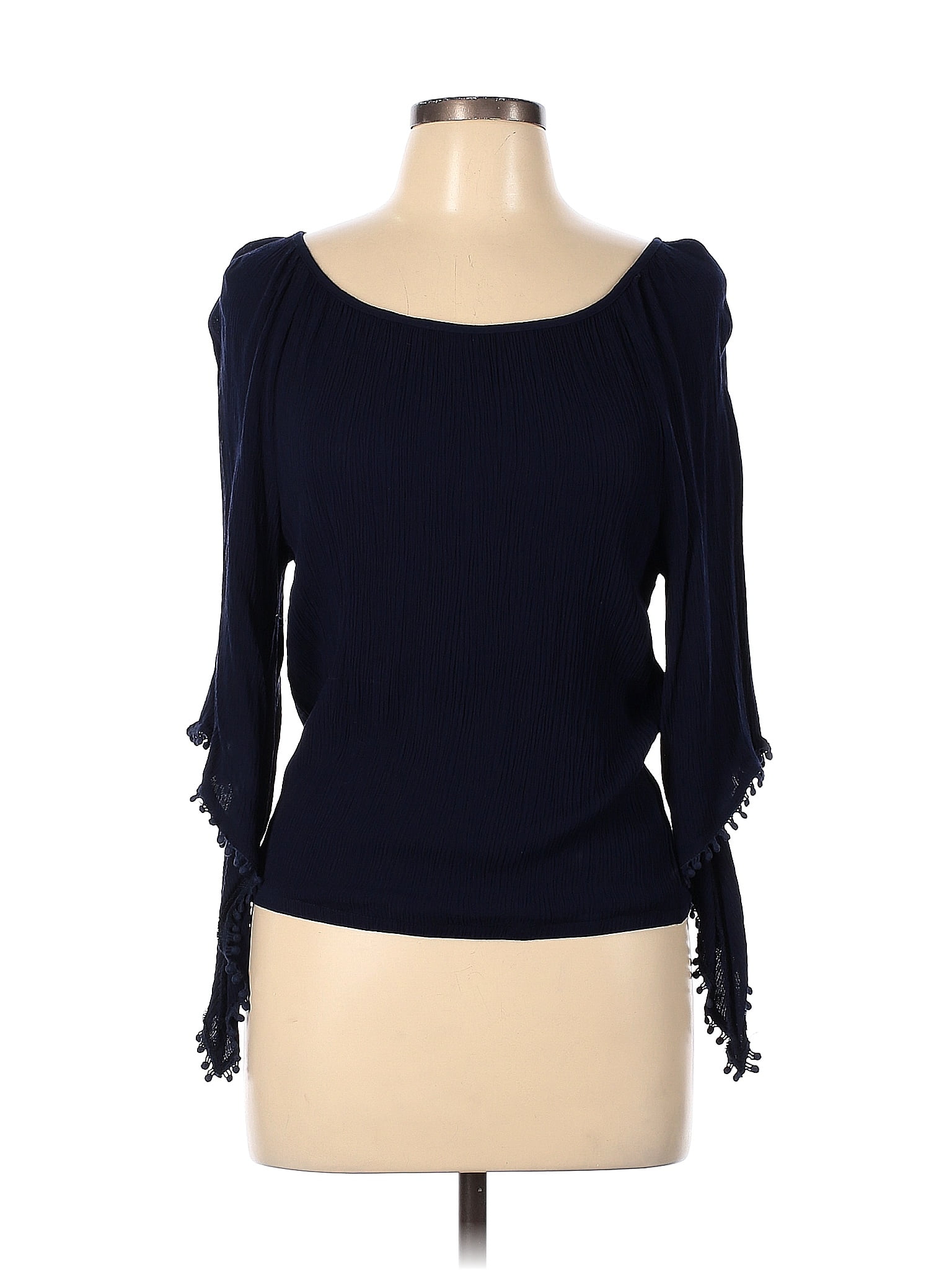 New York & Company 100% Rayon Solid Navy Blue Long Sleeve Blouse Size L ...