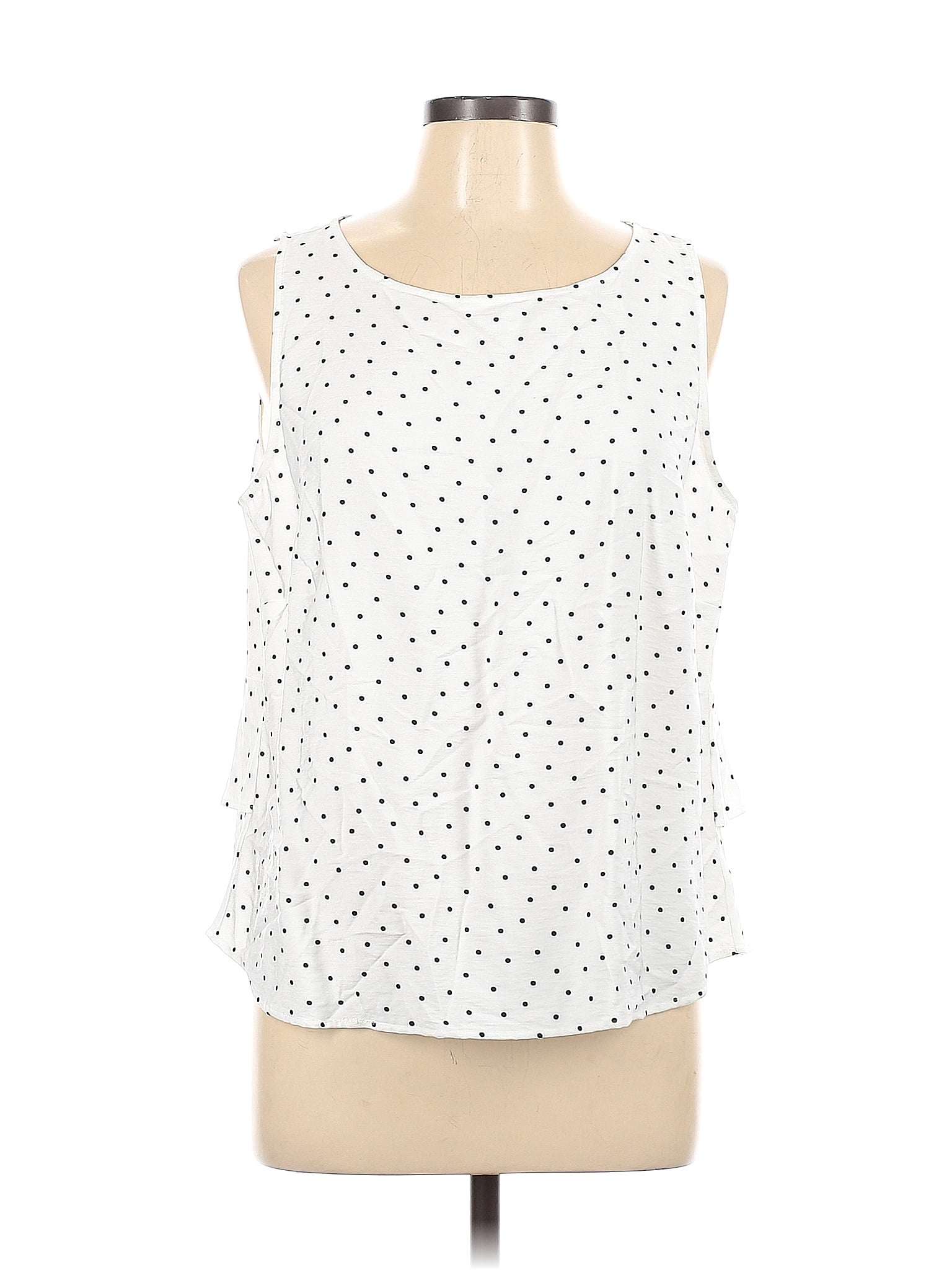 Ann Taylor LOFT Outlet Polka Dots White Sleeveless Blouse Size L 50