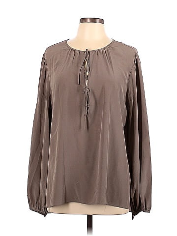 BCBGMAXAZRIA 100 Silk Gray Long Sleeve Blouse Size L 81 off