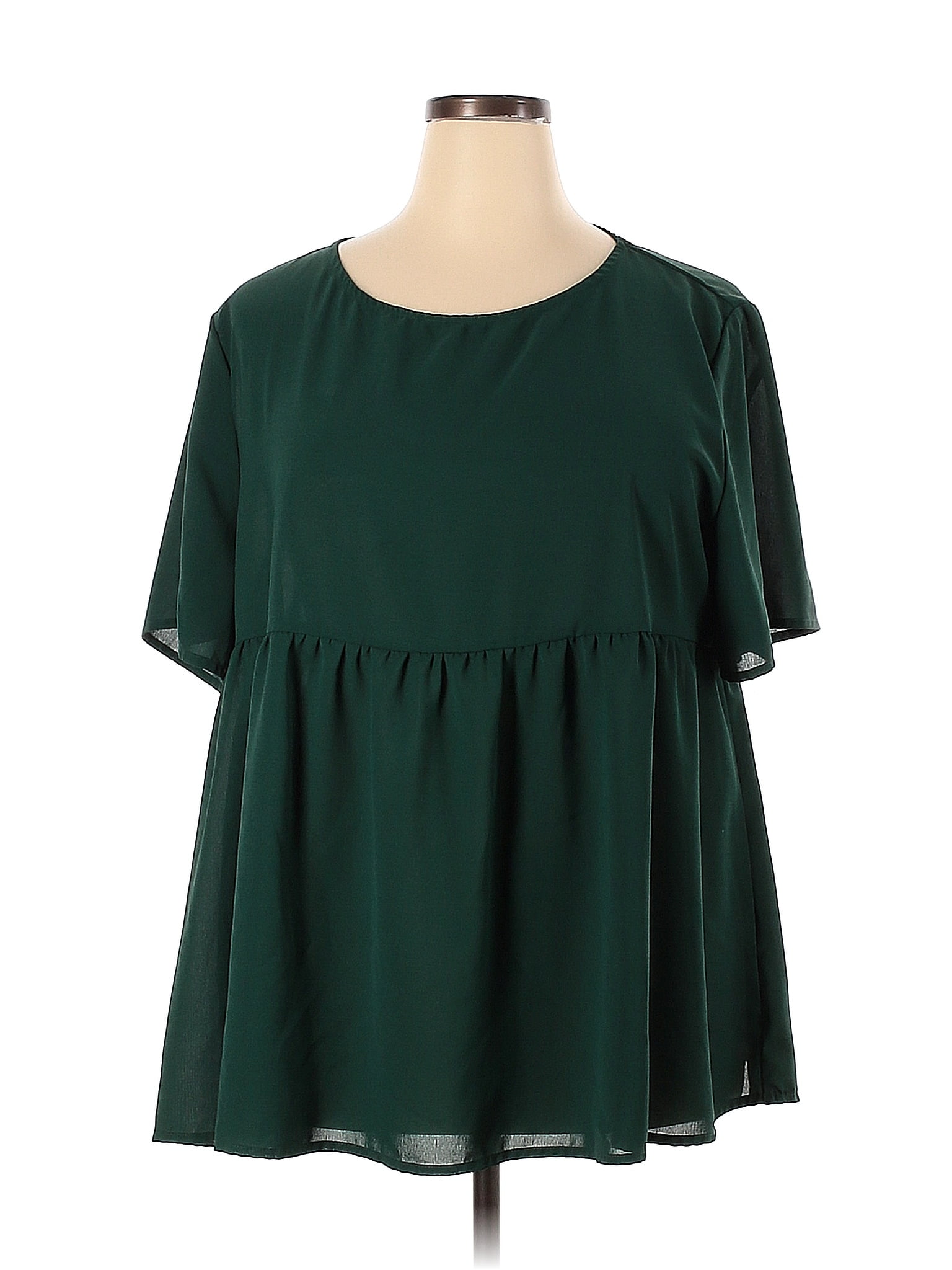 Emery Rose 100 Polyester Solid Green Short Sleeve Blouse Size 3X (Plus