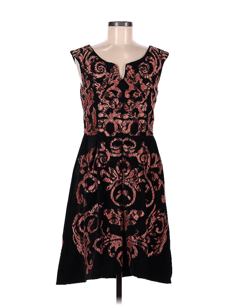 Yoana Baraschi 100% Polyester Jacquard Damask Paisley Baroque Print Batik Brocade Black Casual Dress Size 6 - photo 1