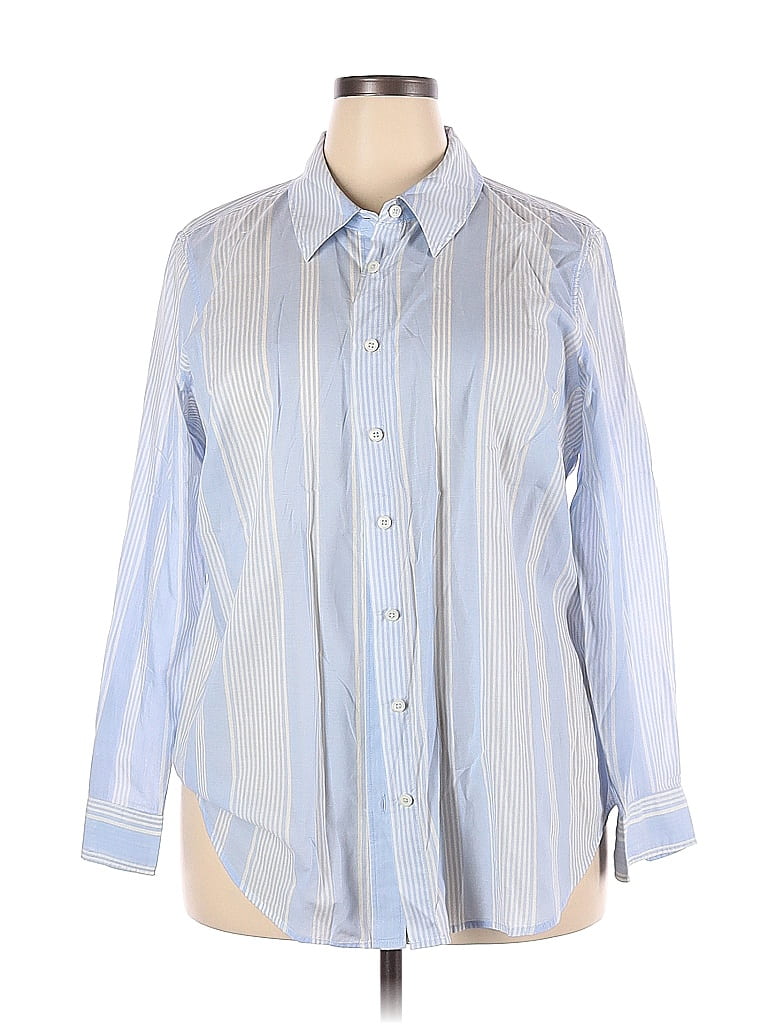 Talbots 100% Cotton Stripes Blue Long Sleeve Button-Down Shirt Size 2X ...