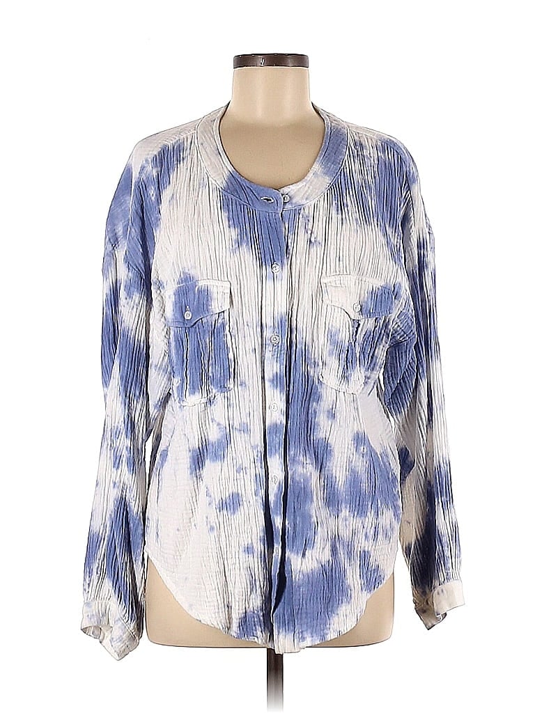 Eri + Ali 100% Cotton Acid Wash Print Blue Long Sleeve Blouse Size M - photo 1