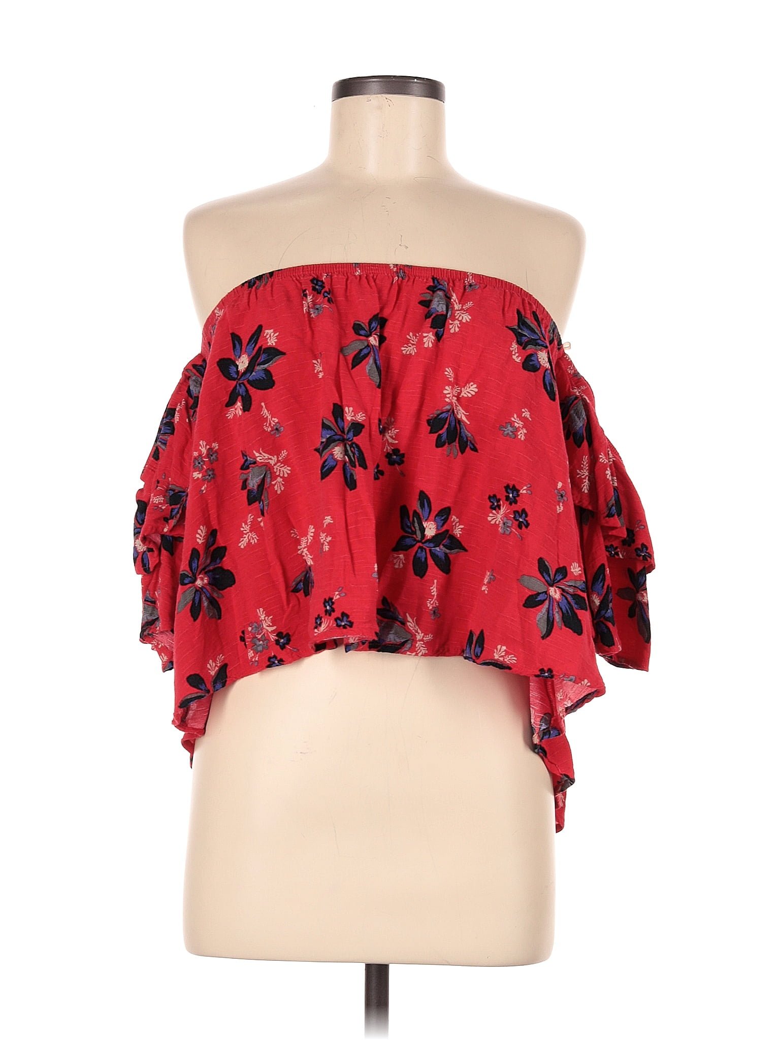 Gypsies And Moondust 100 Rayon Floral Red Short Sleeve Blouse Size M