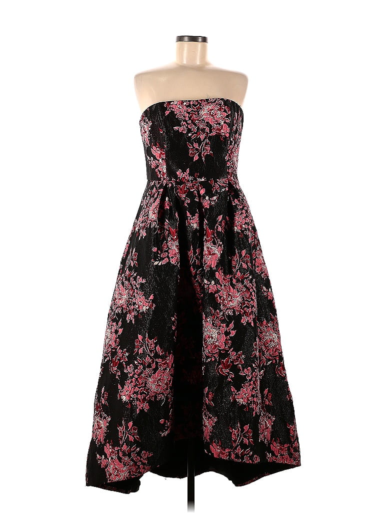 7200002 Black Floral Hi-Low Chiffon Dress
