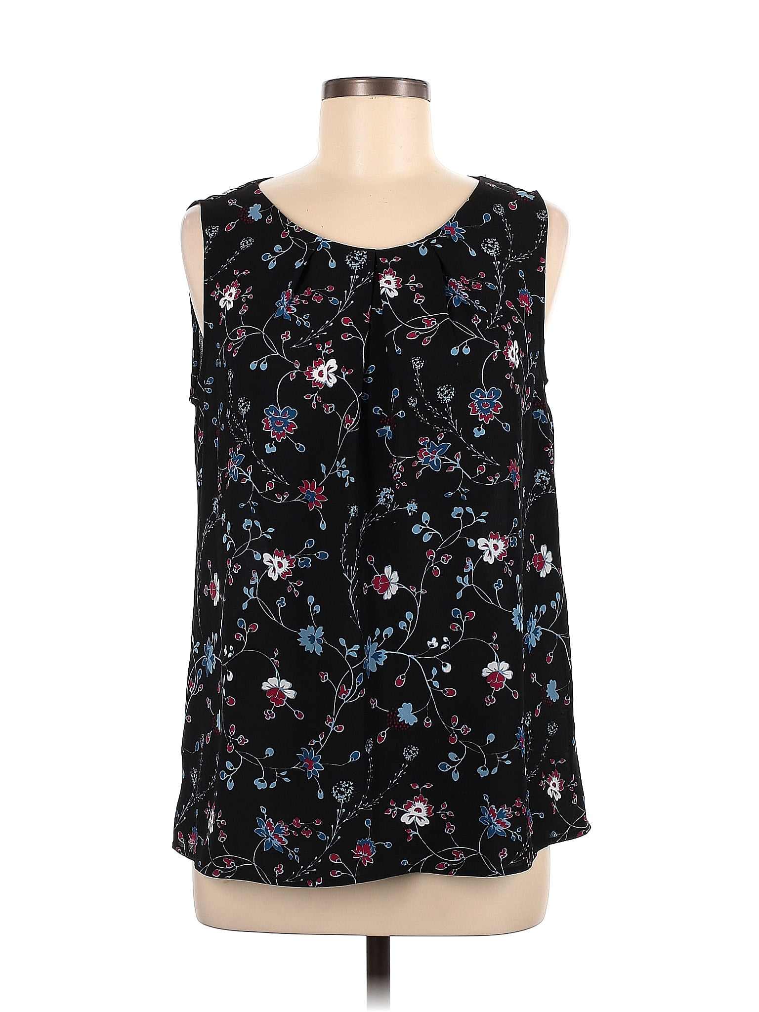 Ann Taylor Loft Outlet 100 Polyester Floral Black Sleeveless Blouse