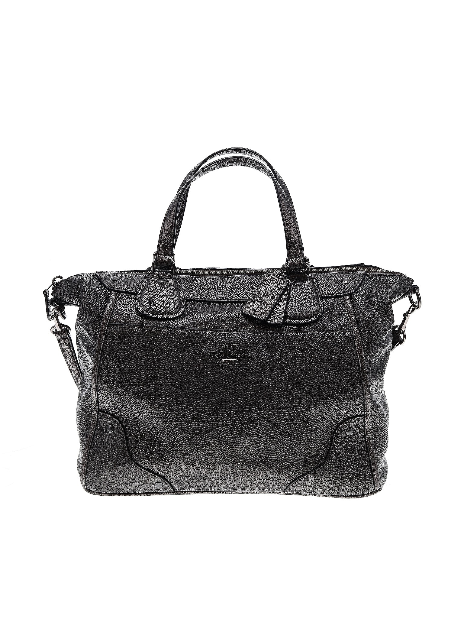 Coach Factory 100% Leather Solid Metallic Black Leather Satchel One ...