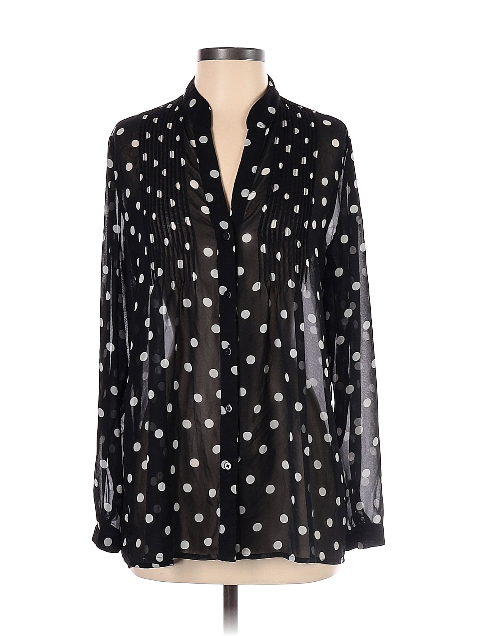 Susan Graver 100% Polyester Polka Dots Black Long Sleeve Blouse Size 6 ...