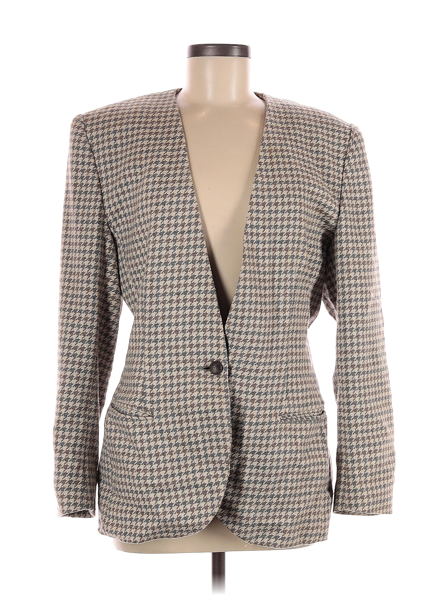 Ashley Brookes 100% Acetate Houndstooth Tan Gray Blazer Size 12 - 36% ...