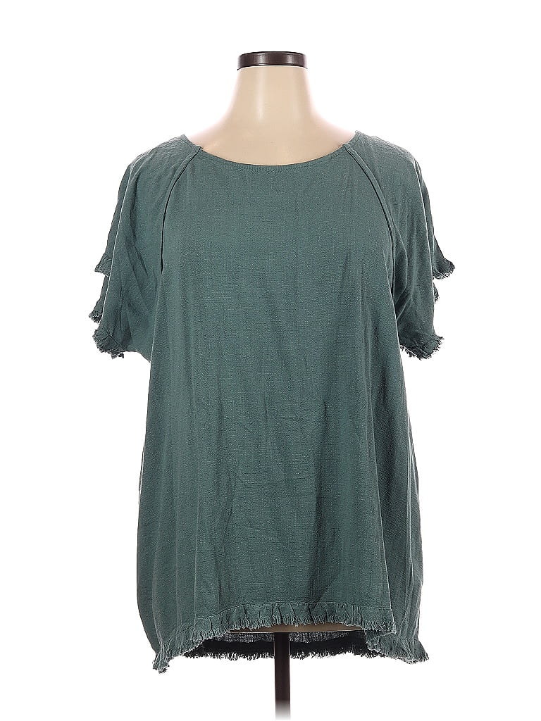 Umgee Full Size Heart Lace Sleeve Ruffle Collar Top Plus Size